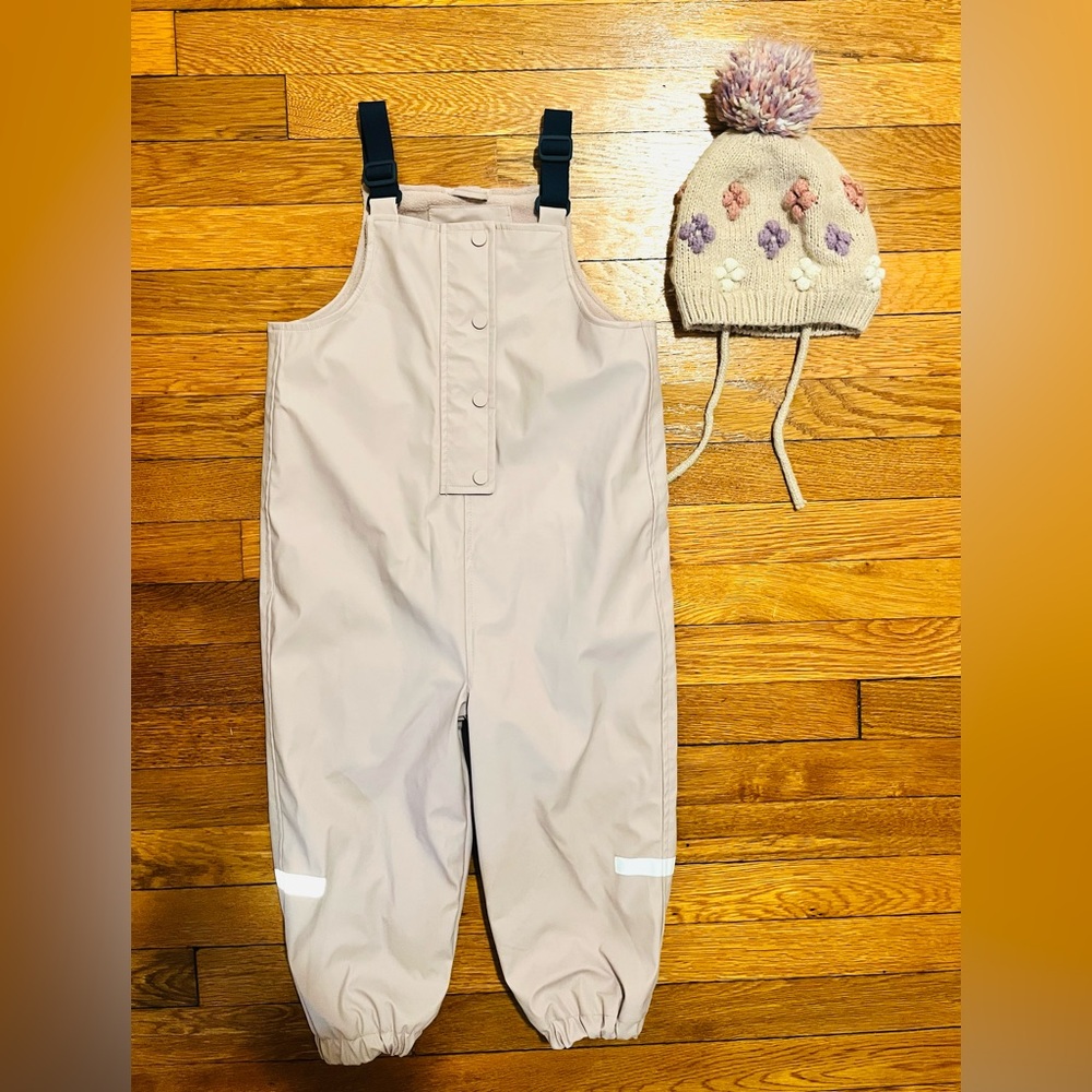 Like New! Zara Lilac Purple Snow Rain Pants and Matching Wool Hat (4-5)